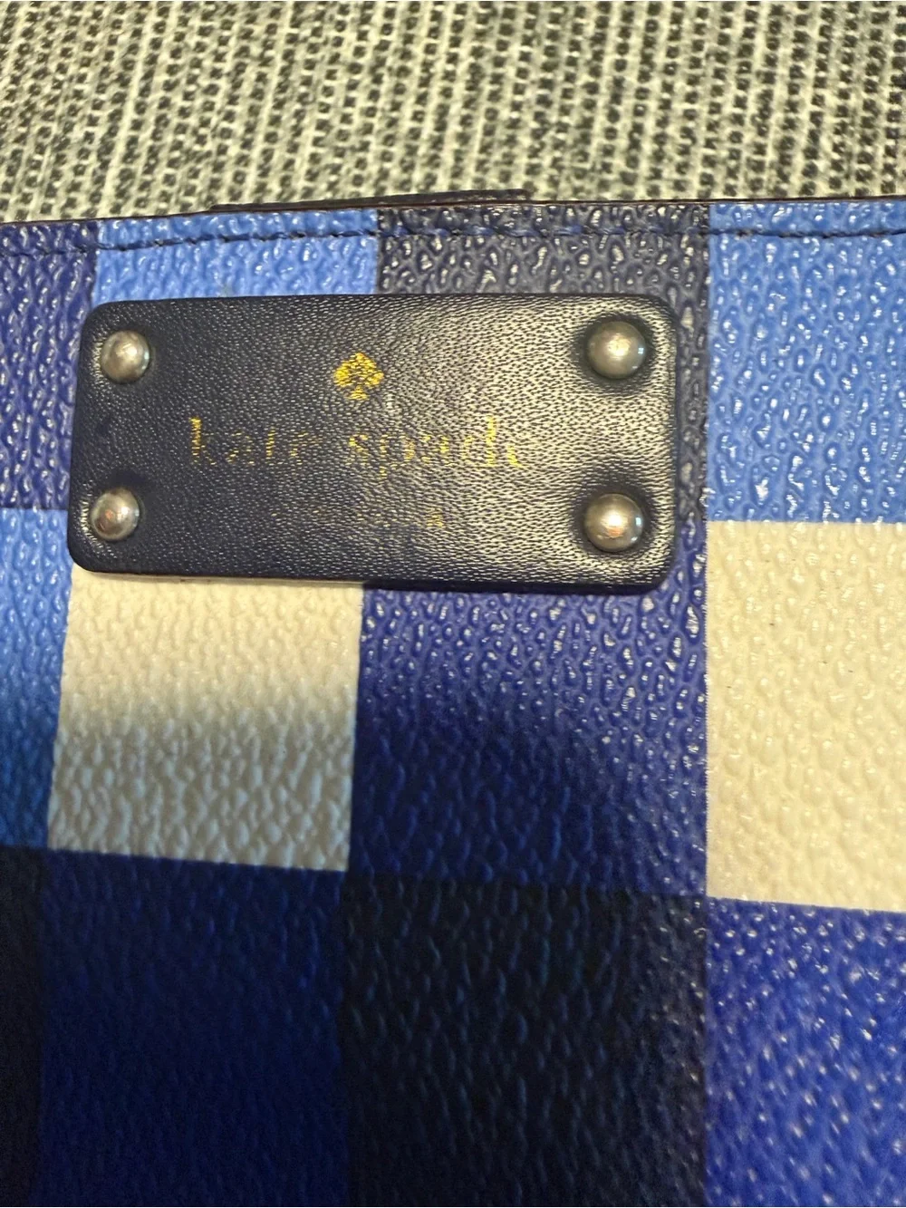 kate spade Blue Multi Gingham Zip Card Holder